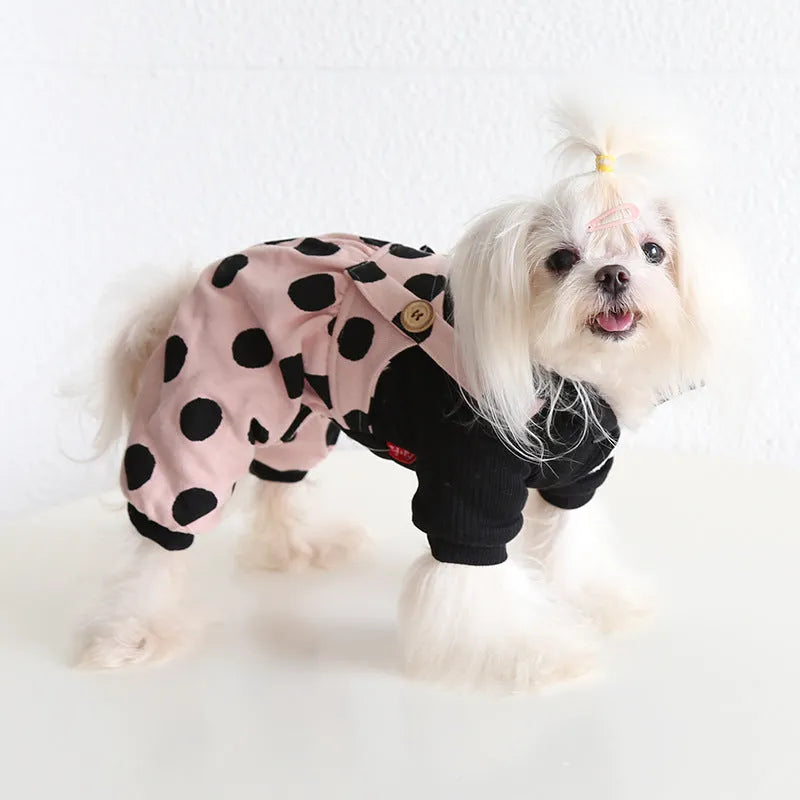 Pet couple clothing set with lapel shoulder strap design in casual cloth fabric