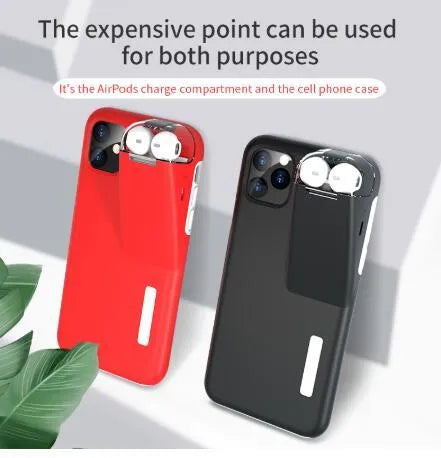 Matte acrylic and silicone AirPods charging case cover with iPhone edge protection in black colour