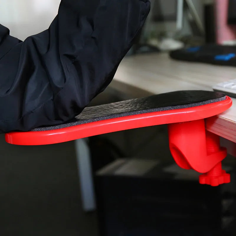 Computer hand bracket mouse wrist pad in red surface leather, 30.5 x 15.5 x 5 cm, with non-slip rubber base and desk bracket