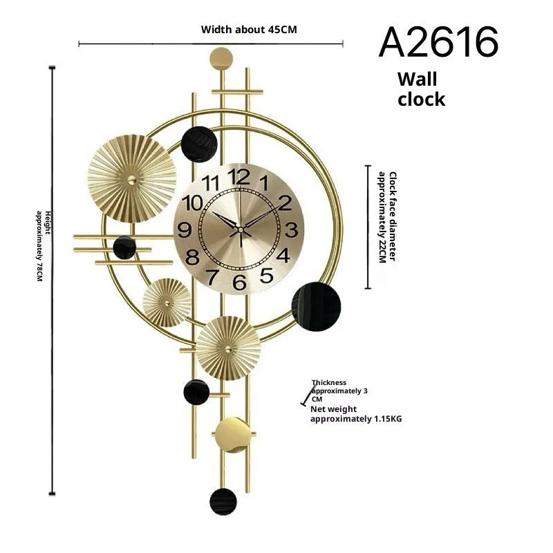 Gold iron small wall clock A2616 with silent mute mechanism for home decoration