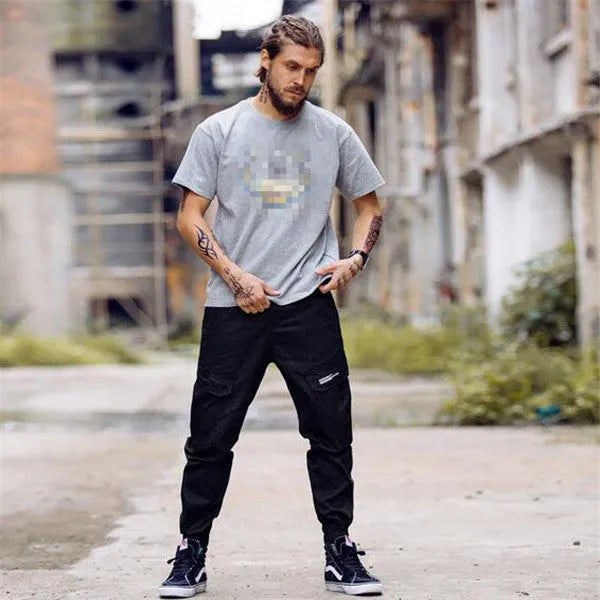 Men's camouflage slim fit jogger trousers with ankle cuffs, cotton blend streetwear pants