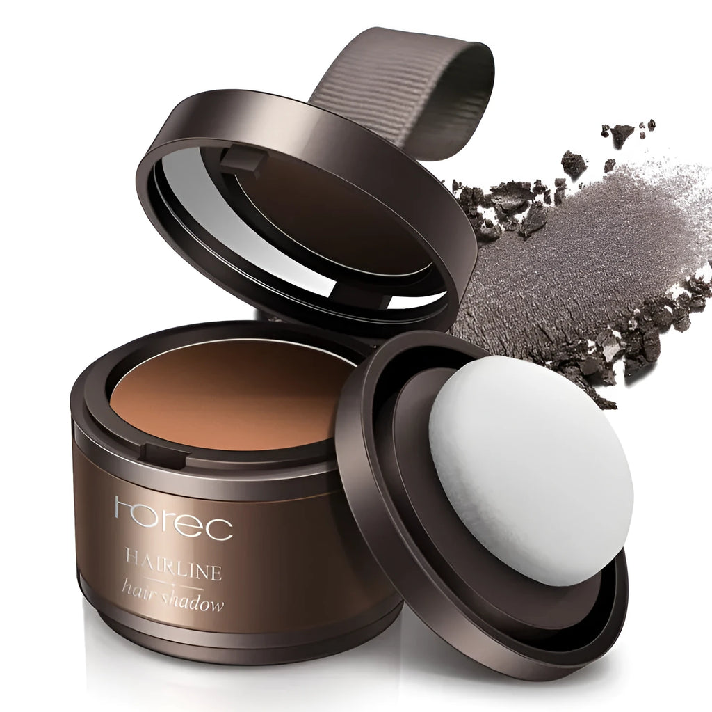 Hairline repairing shadow powder in Light yellow and Dark brown shades, 3g net content, for uneven hairline edges.