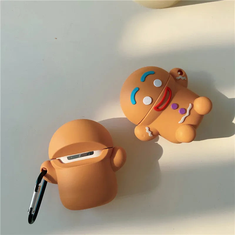 Thick gingerbread man silicone case for AirPods 1/2 with hook, cartoon style