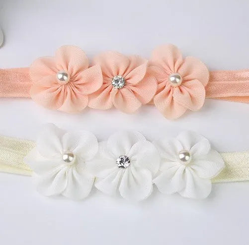 Three plum blossom baby headband fabric flower pink white Korean style infant hair accessory