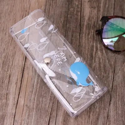 Transparent PVC glasses storage box with cartoon bear design, 15cm long, for spectacle protection