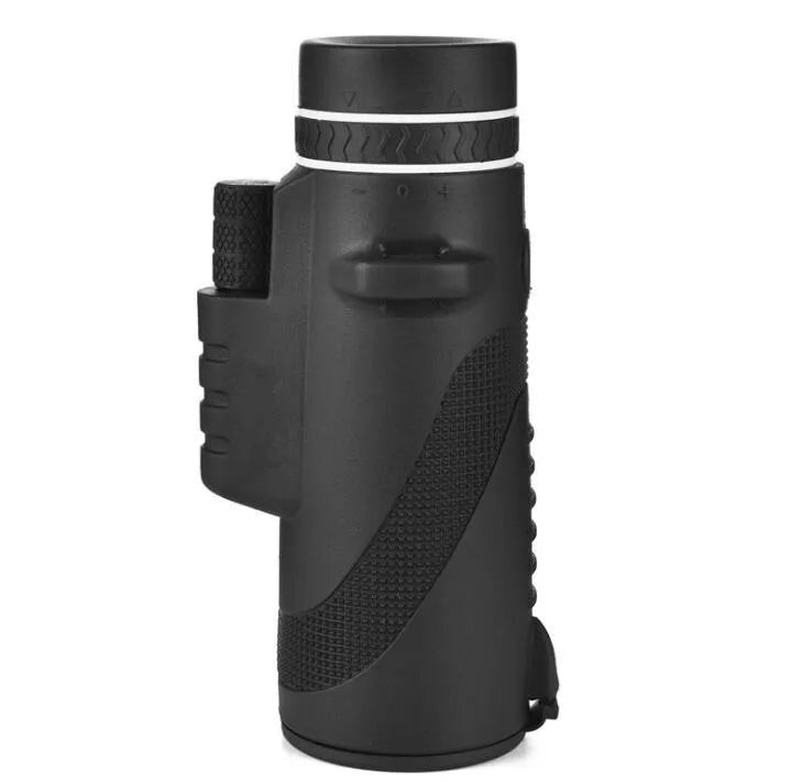 Black 40x60 HD monocular telescope with smartphone compatibility for long-range observation.