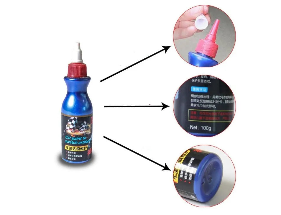 Car paint repair liquid bottle for removing light scratches and providing protective coating