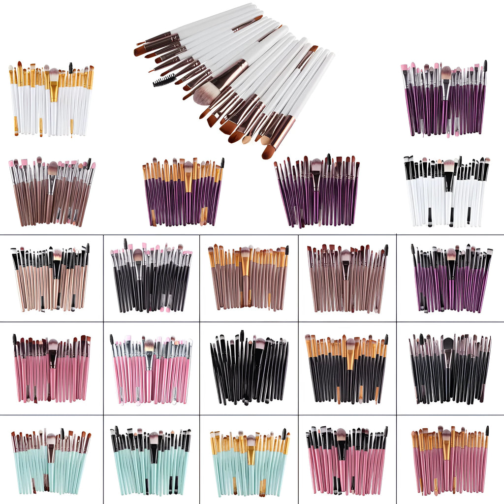 Cosmetic brush kit with nylon bristles and plastic handles, 14cm total length, multiple colour options including black and gold