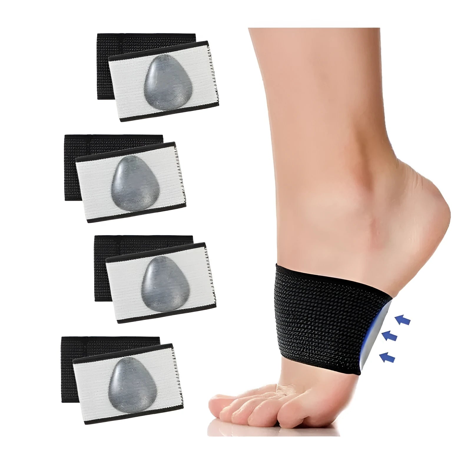 Flat foot support bandage with elastic arch support and heart pad design in PU material