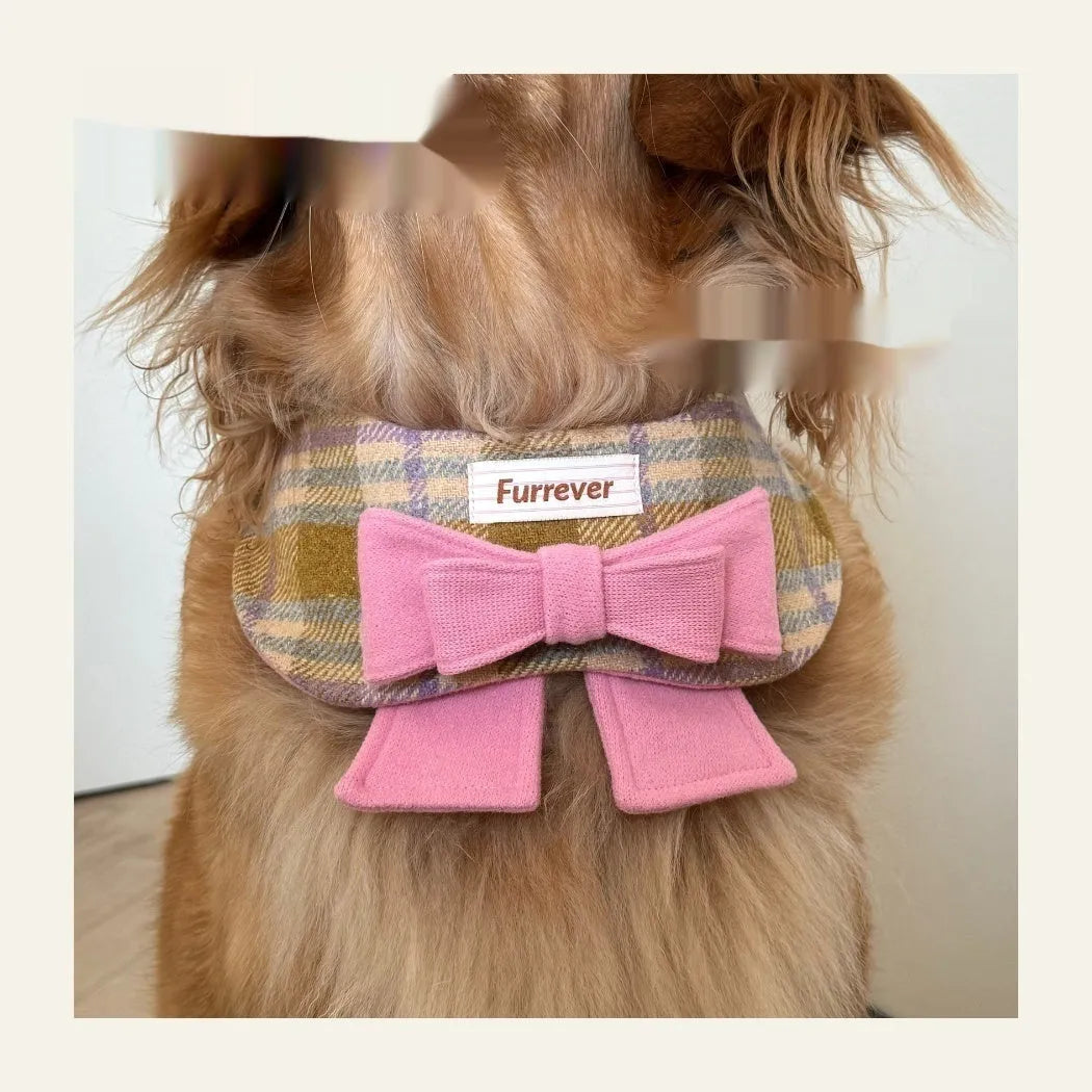My Maillard Puppy Bow Bib polyester pet collar in gift colour, adjustable from 15cm to 50cm neck size, with attached bow