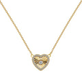 Gold colour 925 sterling silver necklace with retro heart and totem pendant on a clavicle chain