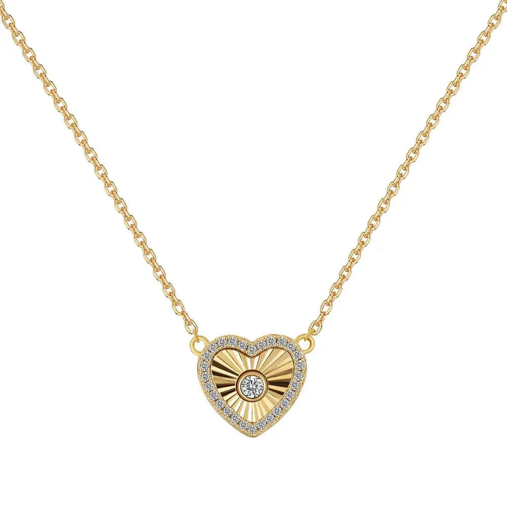 Gold colour 925 sterling silver necklace with retro heart and totem pendant on a clavicle chain