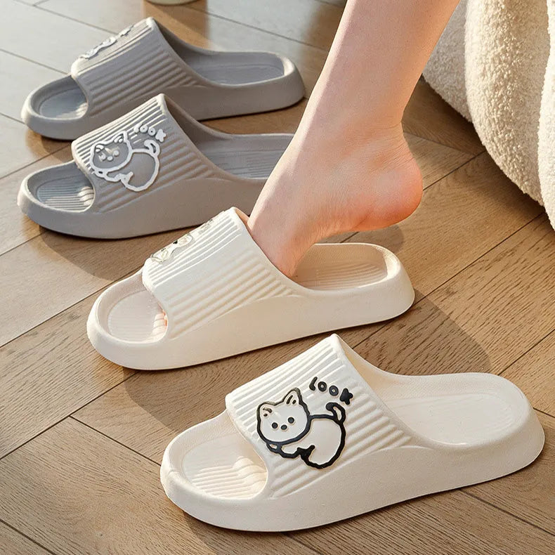 EVA cat platform slippers in various colours showing thick sole and flip-flop design
