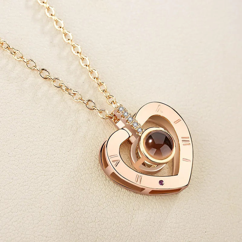 Gold-plated copper pendant necklace with I love you in 100 languages on a 50cm chain