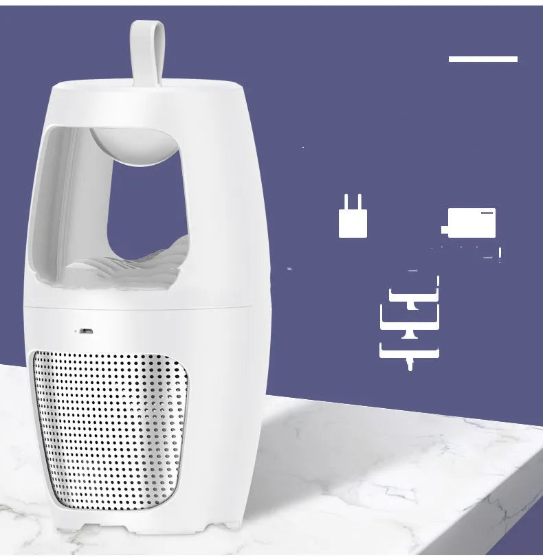 Black and white USB-powered indoor mosquito killer lamp with compact 115mm square base.