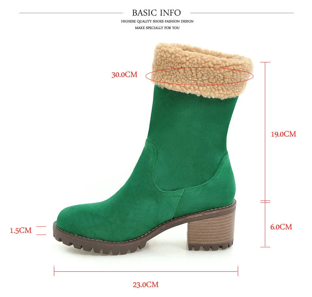 A pair of adult snow boots with plush lining, shown in one of the available colours: black, grey, green, or orange.