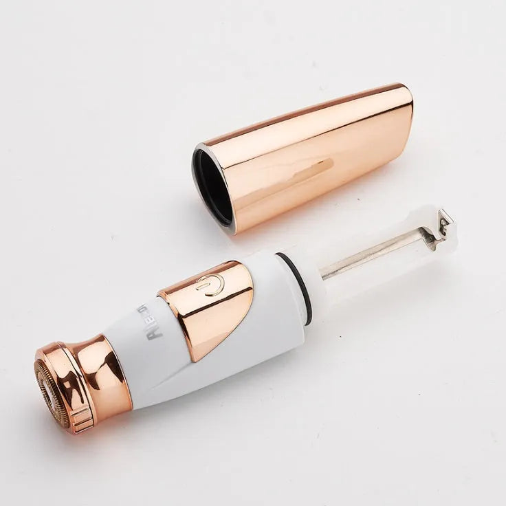 Gold lipstick electric shaver for ladies, ABS body with gold plating, dry battery, washable head, model AY-326.