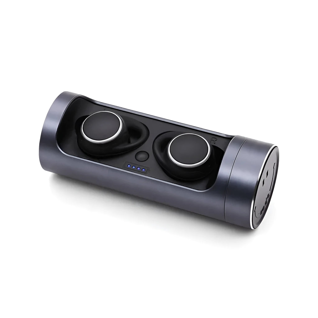 Infinite single-ear Bluetooth wireless headset in Dark Grey, Red, or Silver colour with charging bay.