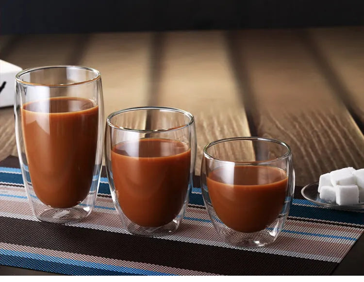 Double wall heat resistant glass coffee cup Chinese style 250ml on table