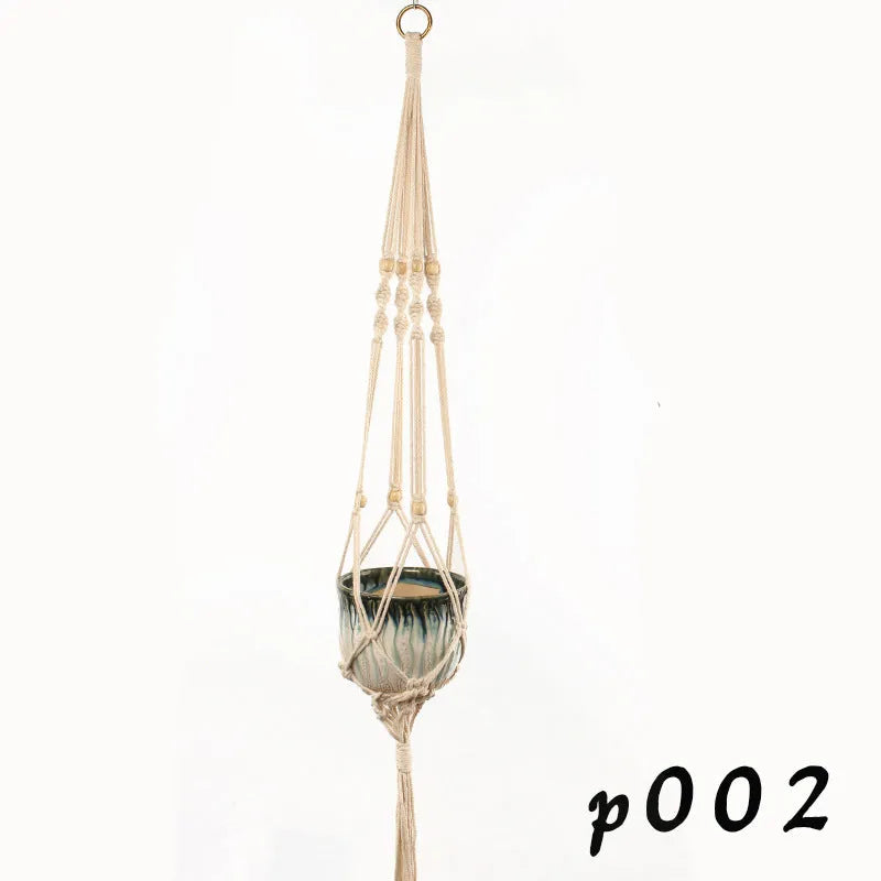 Cotton rope woven wire plant holder with rustic design for hanging or desktop display
