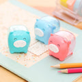 Deli 0557 plastic manual pencil sharpener animal shape mixed colour 48x38.2x41mm on white background