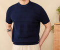 Men's beige cotton retro short sleeve T-shirt with round neck on hanger