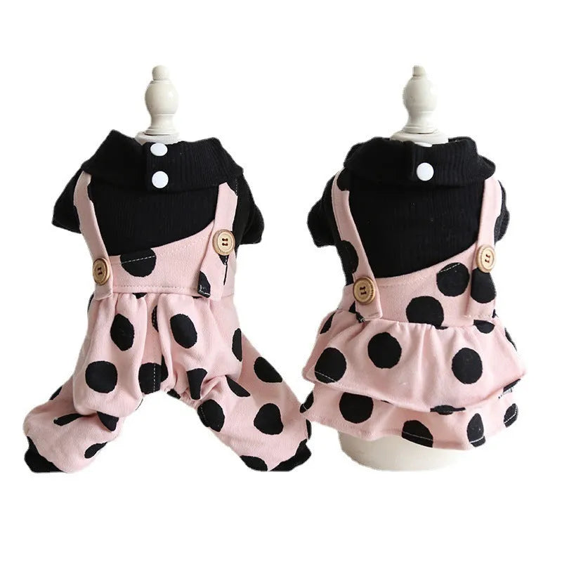 Pet couple clothing set with lapel shoulder strap design in casual cloth fabric