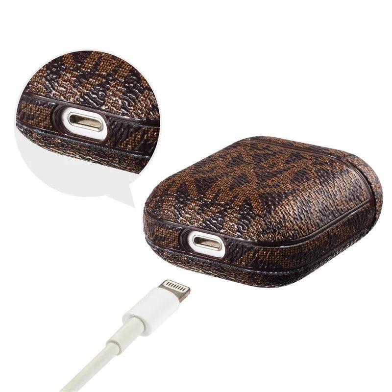 White hardshell leather letter Bluetooth headset case for AirPods 1/2