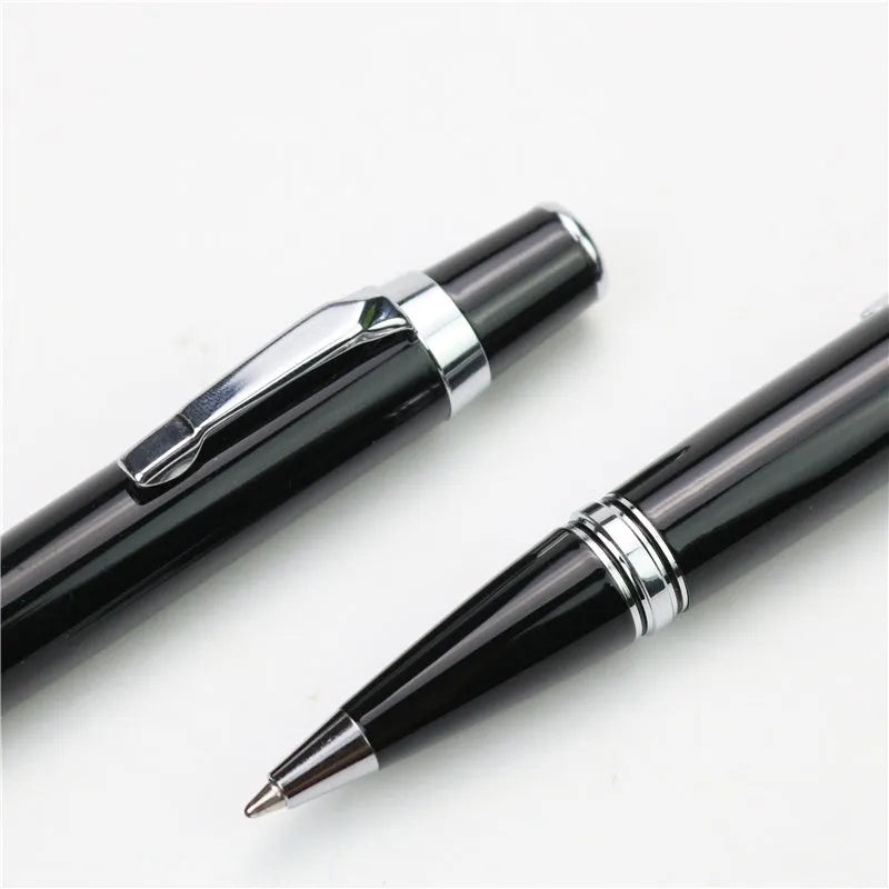 Black full metal pocket signature pen with a 0.7mm refill and two spare refills.