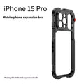 Aluminium alloy camera cage for iPhone Pro models with external filter, fill light, tripod and microphone mounts
