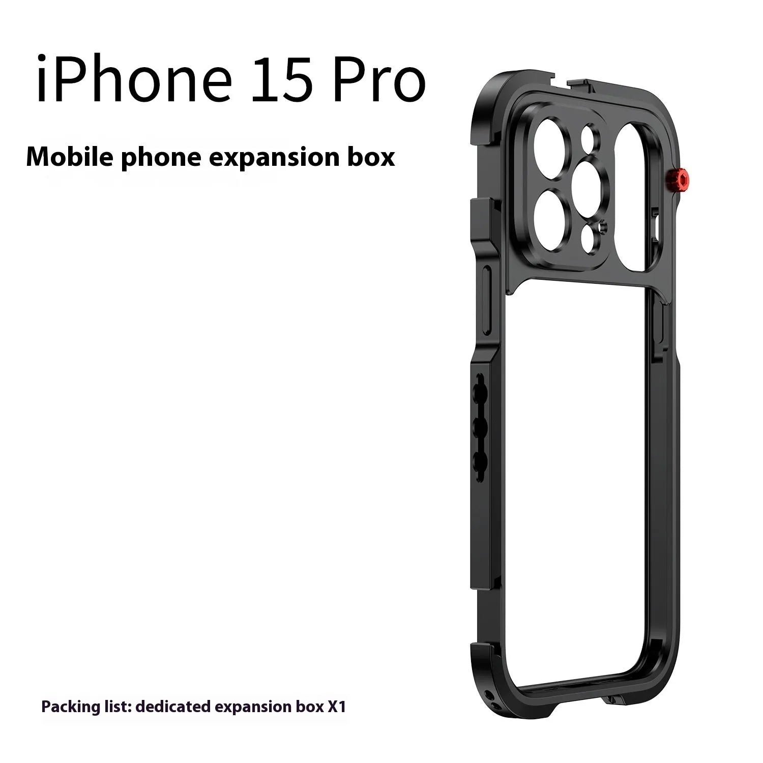 Aluminium alloy camera cage for iPhone Pro models with external filter, fill light, tripod and microphone mounts