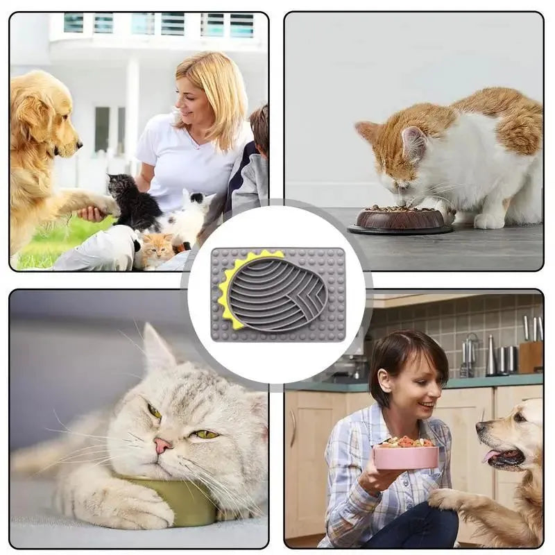 Slow feeder dog bowl lick mat with smooth texture in blue, gray, green, and red colour options