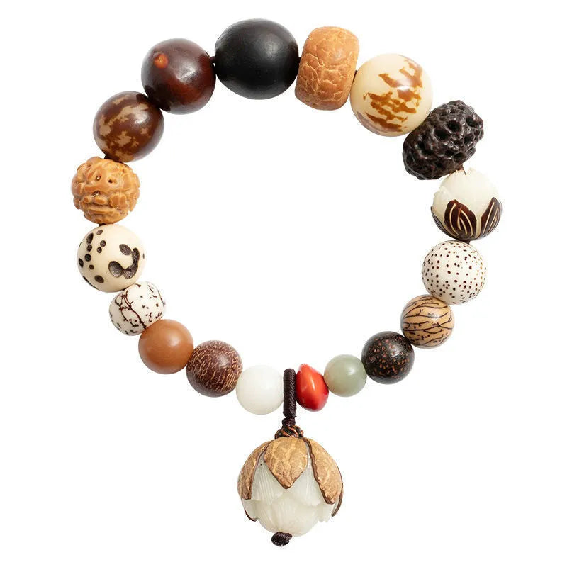 Women's 18-seed Bodhi seed beads bracelet geometric pattern 16cm wrist circumference