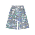 Women's camouflage cropped denim trousers with large utility pocket and straight leg design