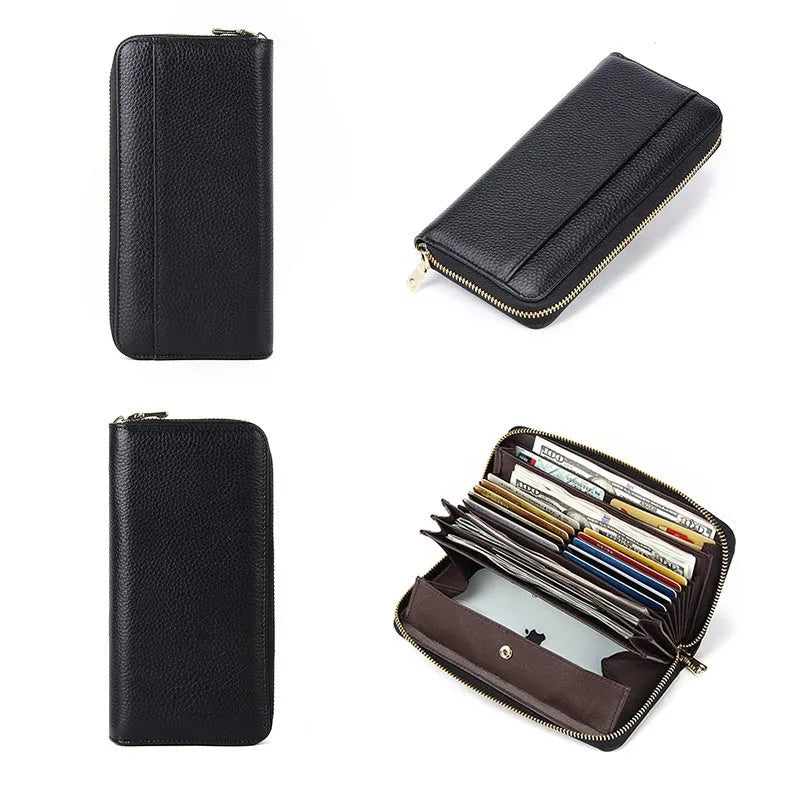 Genuine leather long women's wallet in six colours showing large-capacity design