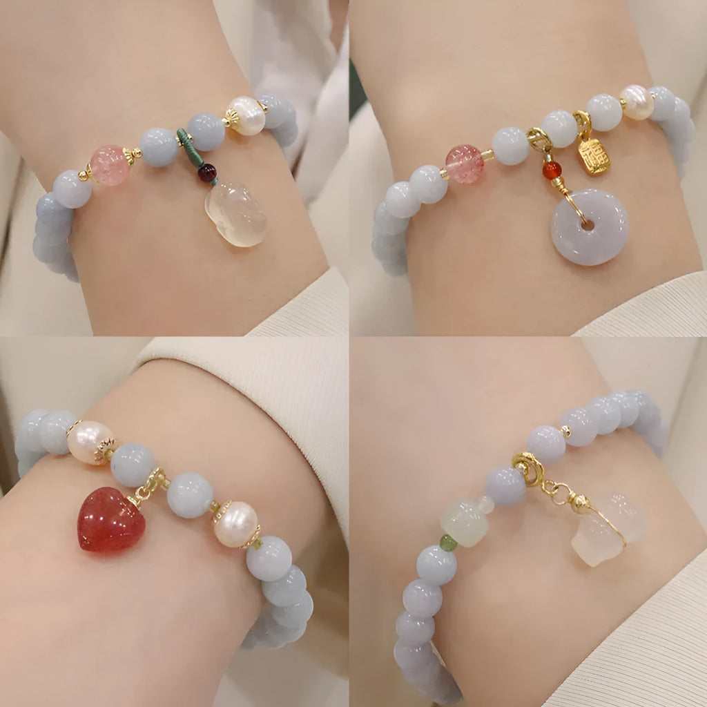 Aquamarine crystal bracelet with gold plated charm pendant for women