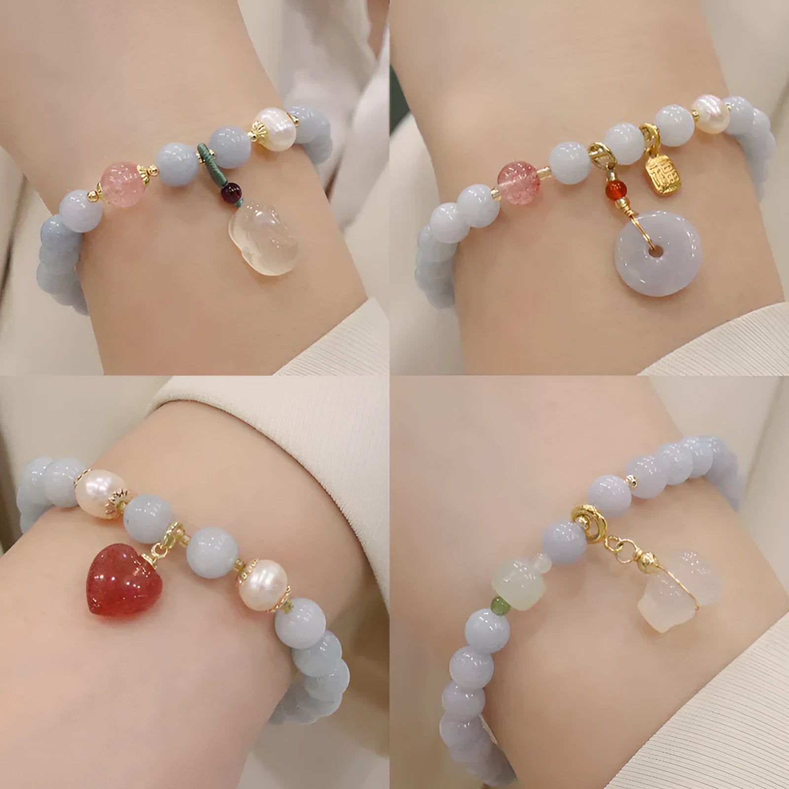 Aquamarine crystal bracelet with gold plated charm pendant for women
