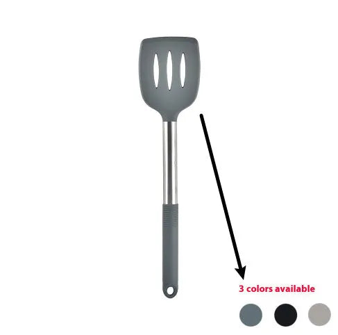 12-piece black silicone kitchen utensil set with tools stored in a rotating countertop storage bucket
