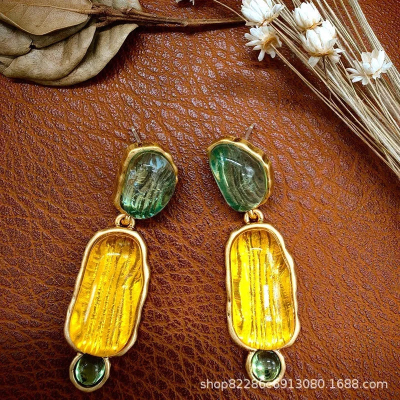 Retro gold electroplated alloy earrings for women, Chinese style irregular shape