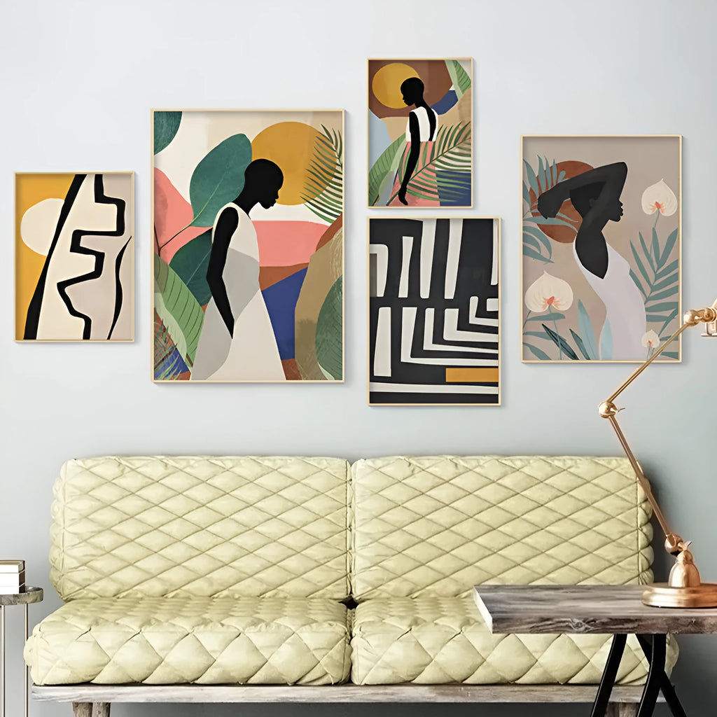 Abstract African women flower leaf canvas painting unframed rectangular wall art print