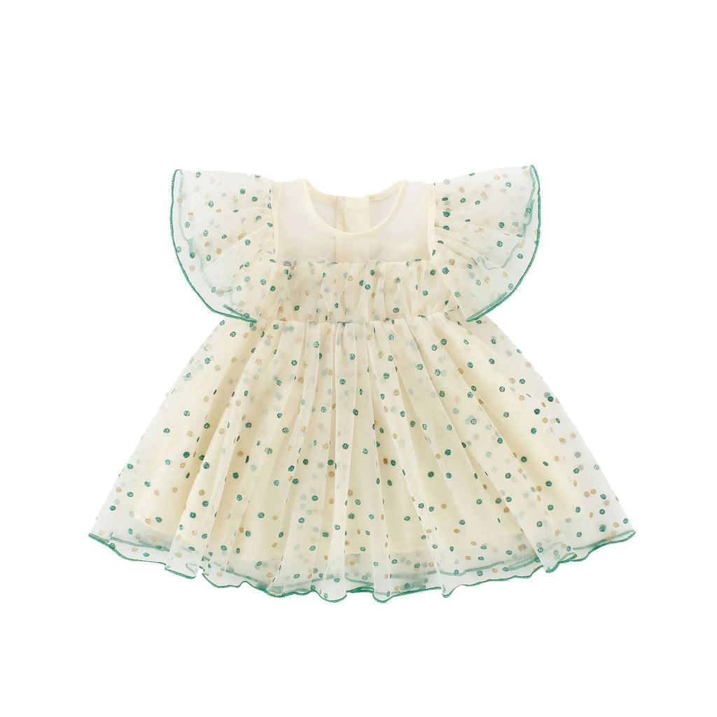 Green strip yellow sleeveless cotton romper dress for girls with A-line skirt design