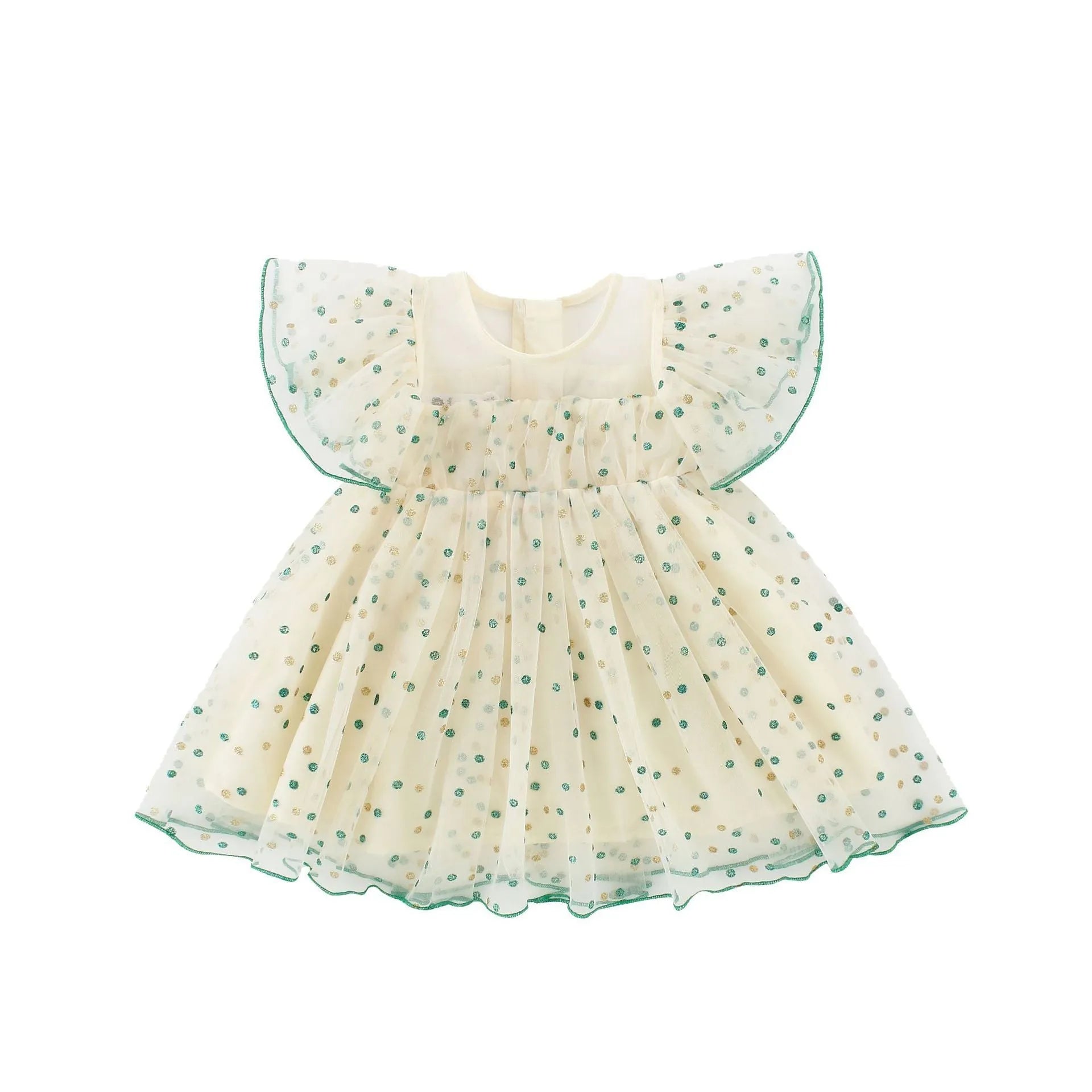 Green strip yellow sleeveless cotton romper dress for girls with A-line skirt design