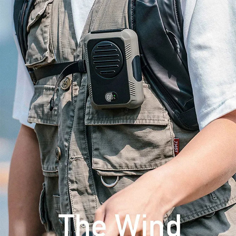 Green leafless waist hanging fan with USB charging port for outdoor sports cooling