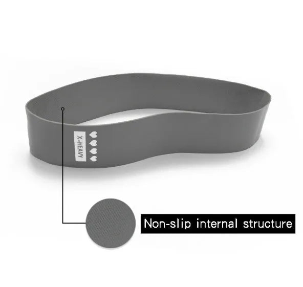 Set of 4 resistance bands in purple, pink, blue, and grey on a white background