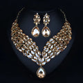 Luxury full drill bridal necklace and clavicle chain set in champagne colour