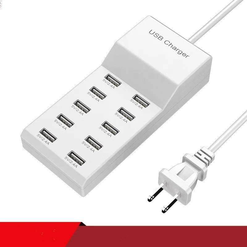 5-port USB charger station 5V 10A 50W with black fireproof plastic casing and USB ports