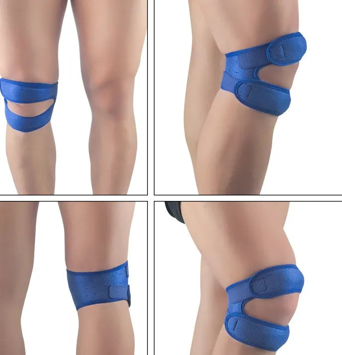 Patella knee support band with EVA shock pad, perforated rear knee, in black, grey, blue or pink