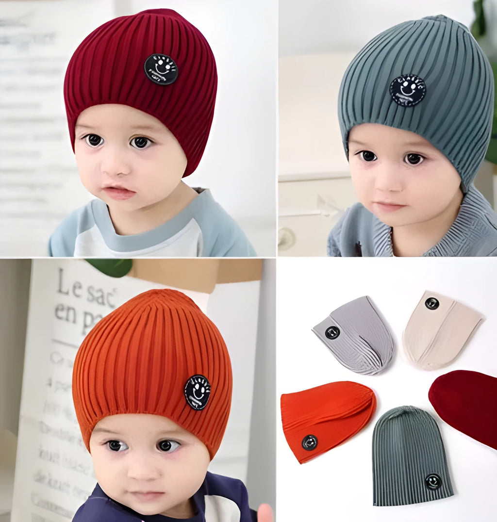 Children unisex fashion ribbed hat in nylon, one size, available in beige, black, caramel, green, grey, wine red