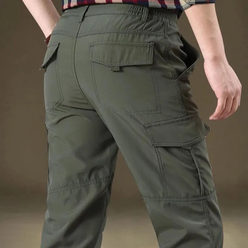 Multi-pocket sports loose cargo trousers high waist straight leg thick black colour autumn winter