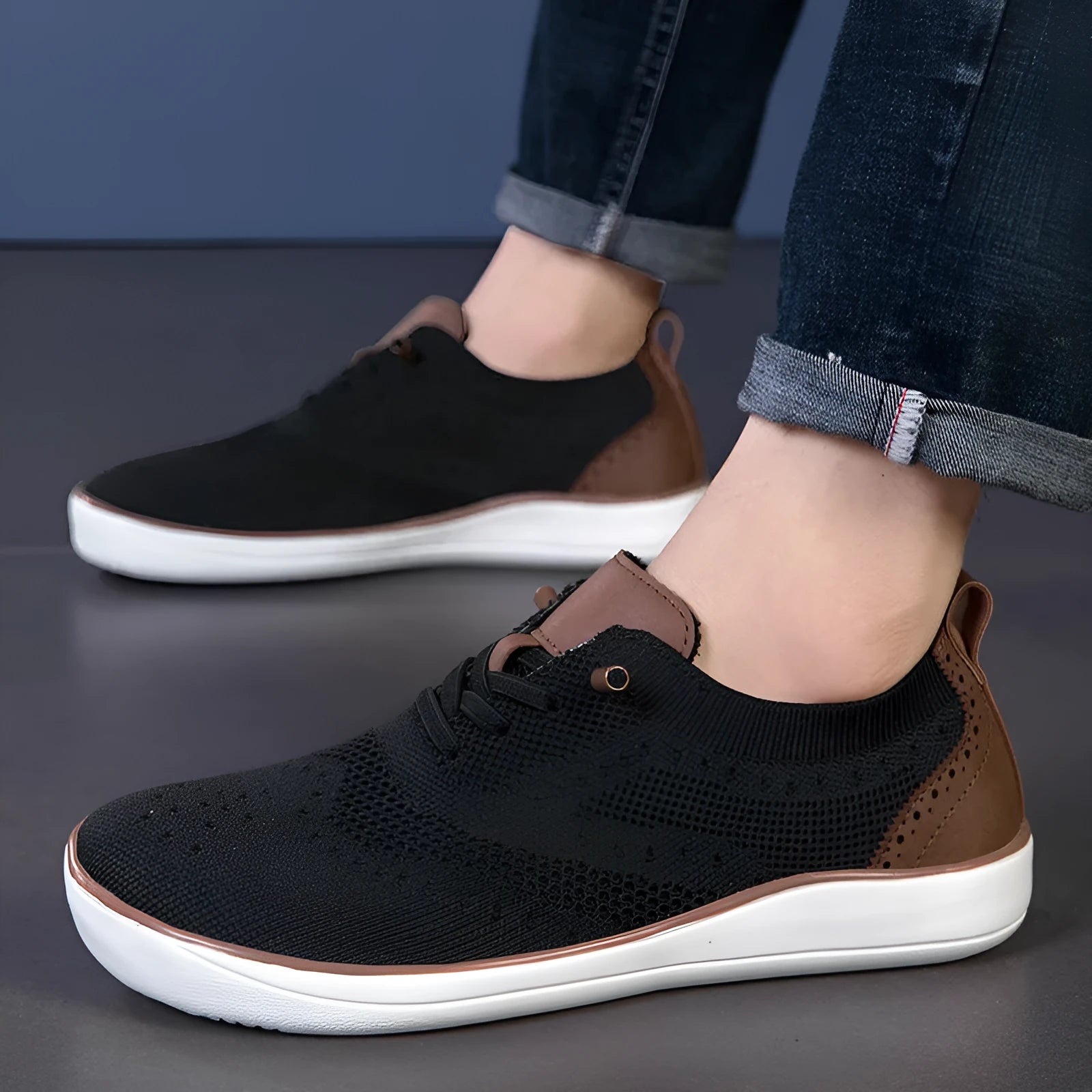 Widened and fattened big foot mesh walking shoes for men, fabric upper, EVA sole, flat heel, round toe, low-top casual shoes